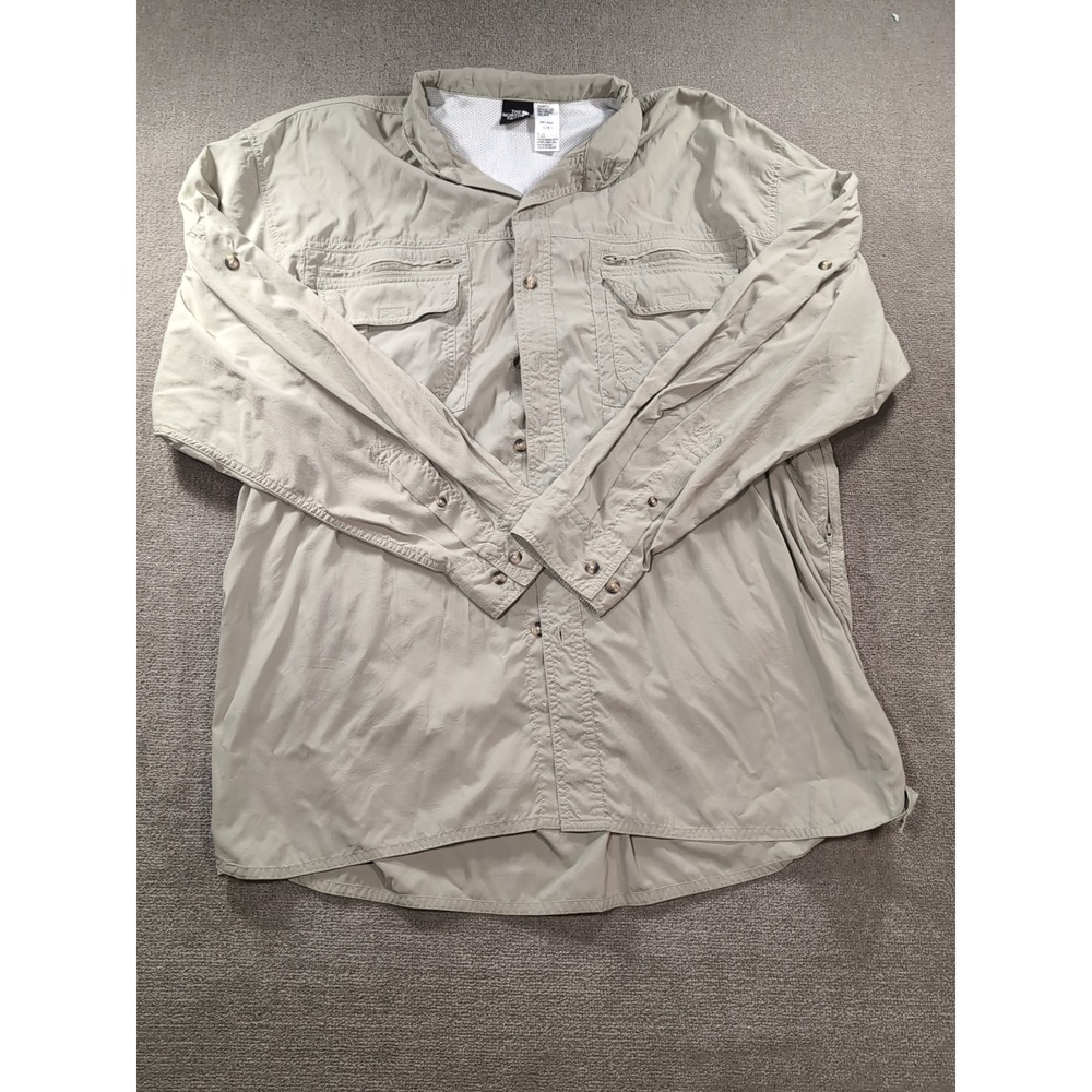 The North Face Nylon Fishing Safari Button Down‎ Shirt Mens Large Light Green